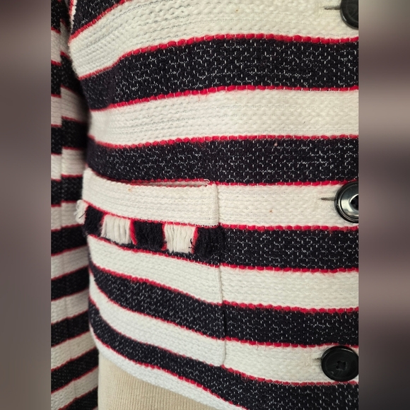 BANANA REPUBLIC cropped striped cotton Jacket - Black, White, Red.  Size 6P - Picture 3 of 9
